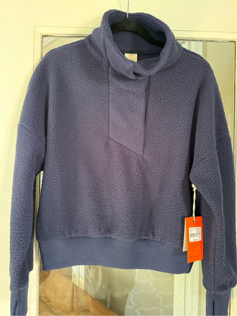 NEW w/ tags Plush Funnel Mock Neck Snap Button pullover - Slate Blue XS